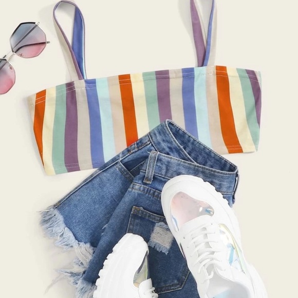 Tops - NWOT rainbow striped crop cami top